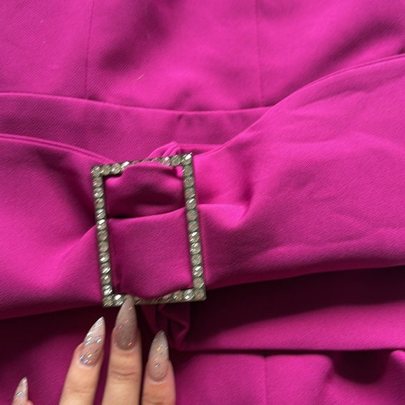 Bebe Magenta Mini Dress with Rhinestone Belt | Size 2 | Statement Party Look - Picture 6 of 8